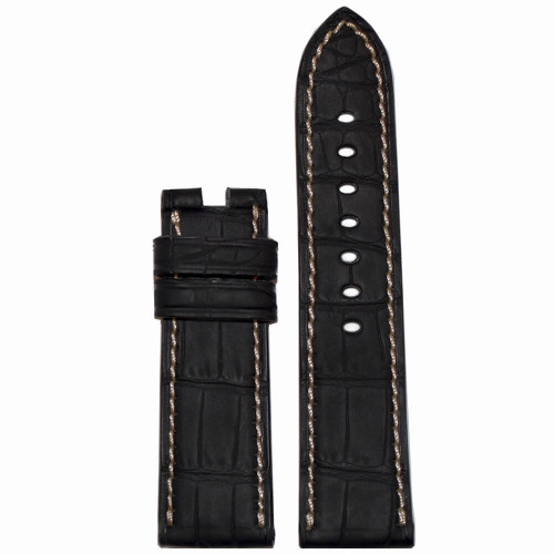Black Full Cut Padded Genuine Alligator with Caoutchouc Coating For Panerai Deploy | Panatime.com