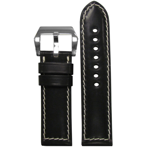 Shell Cordovan Leather Watch Band | Black | White Stitch | Panatime.com