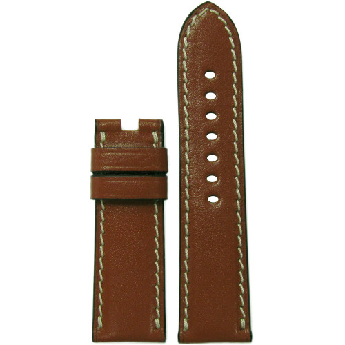 Saddle Leather Watch Band | Cognac | White Stitch | For Panerai Deploy | Panatime.com