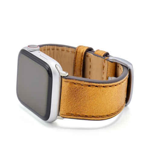 Honey Vintage Leather Watch Band with Match Stitching for Apple Watch